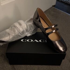 Coach Women's Shiny Black Mary Jane Flats